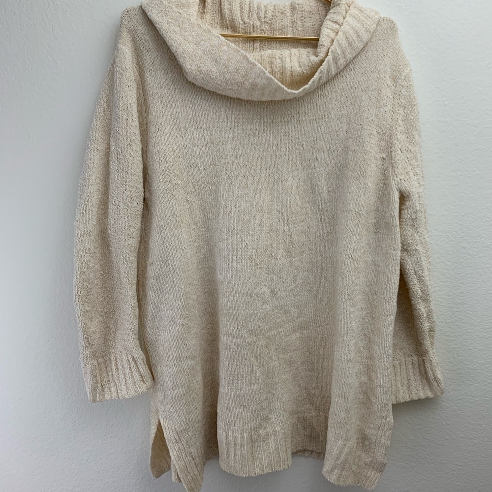 Cream Sparkly Cowlneck Sweater Plus